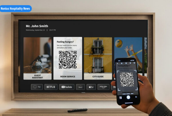 Guest scanning QR Code from Interactive TV Menu for Hotels