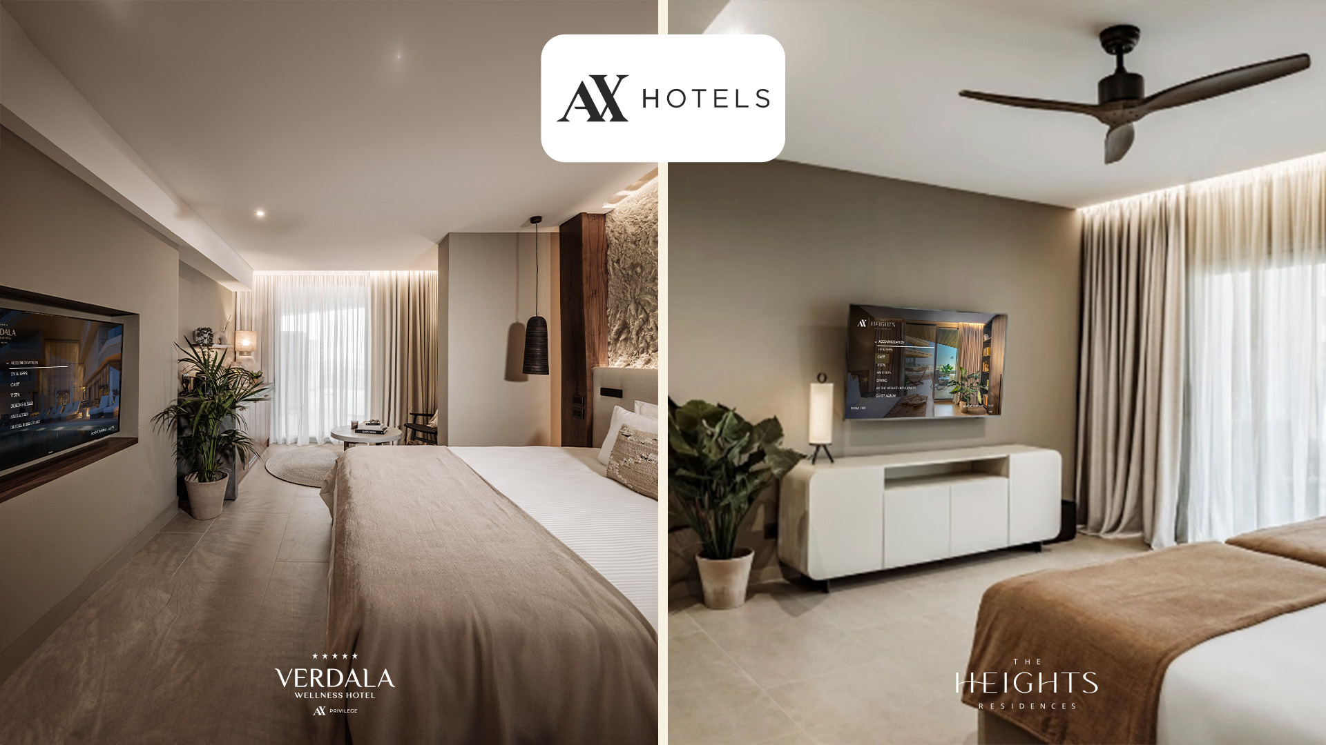 Hotel room with Philips TV displaying Nonius TV+ interface at Verdala Wellness Hotel and AX The Heights Residences in Malta