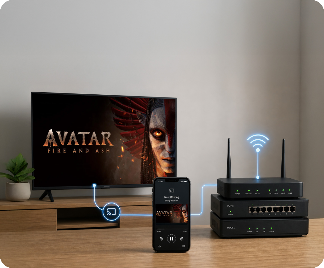 Integration between TV, casting, and network access